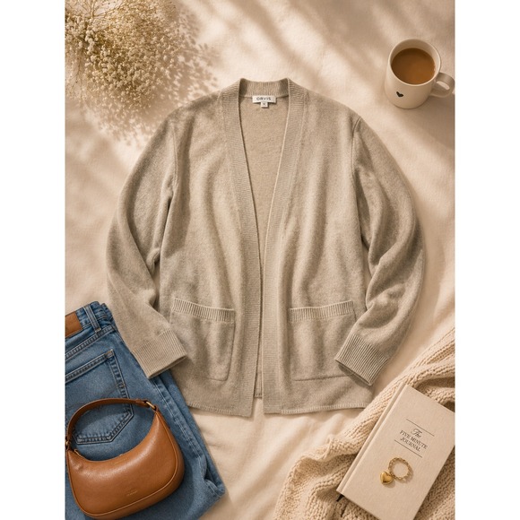 Orvis Sweaters - Orvis Womens 100% Cashmere Open Front Cardigan‎ Sweater Oatmeal Beige Size M